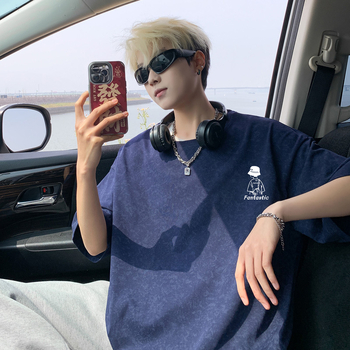 Vīriešu kokvilnas T-krekls ar burtiem drukā, vaļīgs piegriezums, apaļš kakls, īsās piedurknes