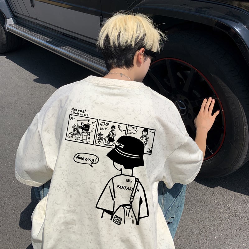 Vīriešu kokvilnas T-krekls ar burtiem drukā, vaļīgs piegriezums, apaļš kakls, īsās piedurknes