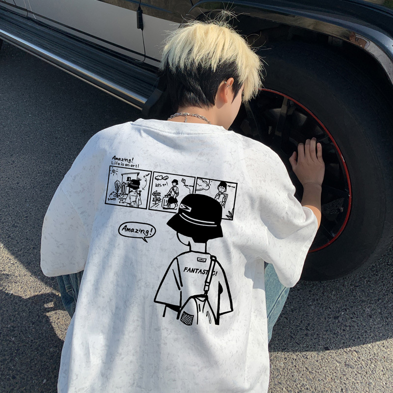 Vīriešu kokvilnas T-krekls ar burtiem drukā, vaļīgs piegriezums, apaļš kakls, īsās piedurknes