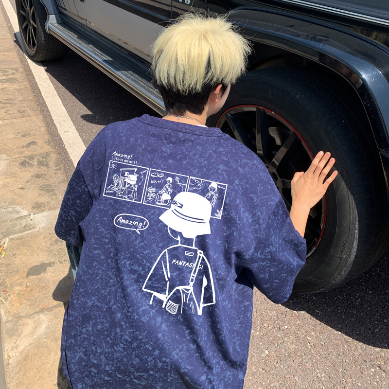 Vīriešu kokvilnas T-krekls ar burtiem drukā, vaļīgs piegriezums, apaļš kakls, īsās piedurknes