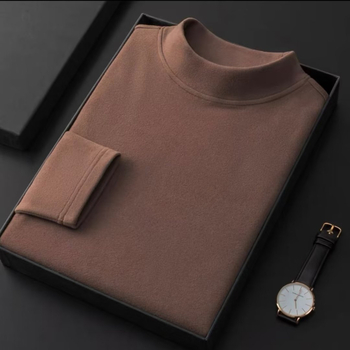 Vīriešu T-krekls no poliestera ar divpusēju flīsa odere, pusaugstā apkakle, garās piedurknes