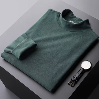 Vīriešu T-krekls no poliestera ar divpusēju flīsa odere, pusaugstā apkakle, garās piedurknes