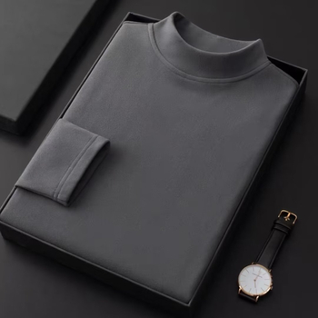 Vīriešu T-krekls no poliestera ar divpusēju flīsa odere, pusaugstā apkakle, garās piedurknes