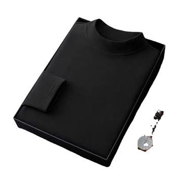 Vīriešu T-krekls no poliestera ar divpusēju flīsa odere, pusaugstā apkakle, garās piedurknes