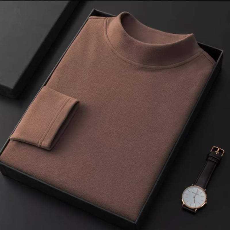 Vīriešu T-krekls no poliestera ar divpusēju flīsa odere, pusaugstā apkakle, garās piedurknes