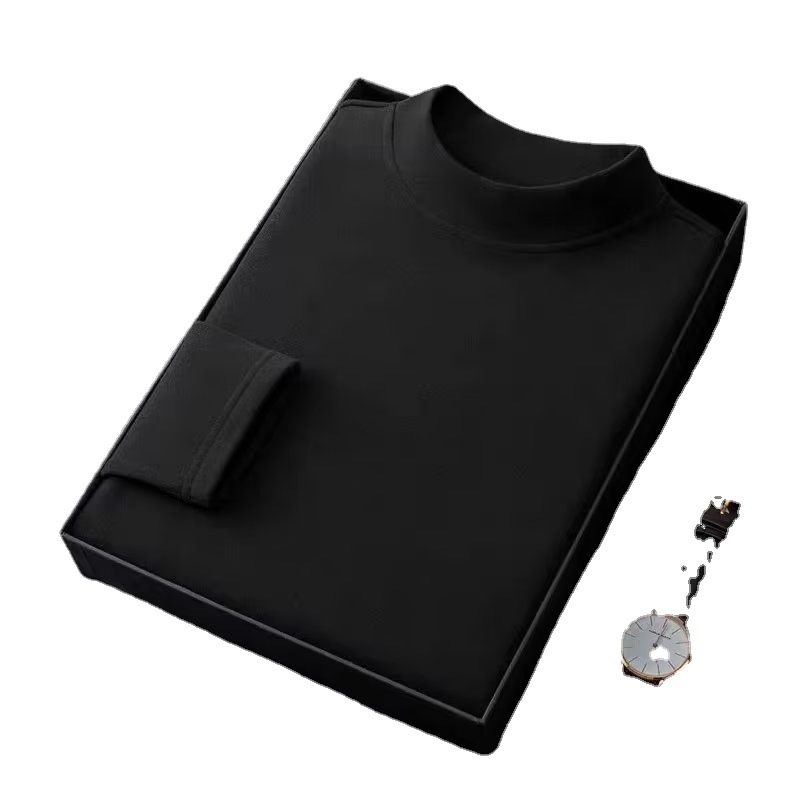 Vīriešu T-krekls no poliestera ar divpusēju flīsa odere, pusaugstā apkakle, garās piedurknes