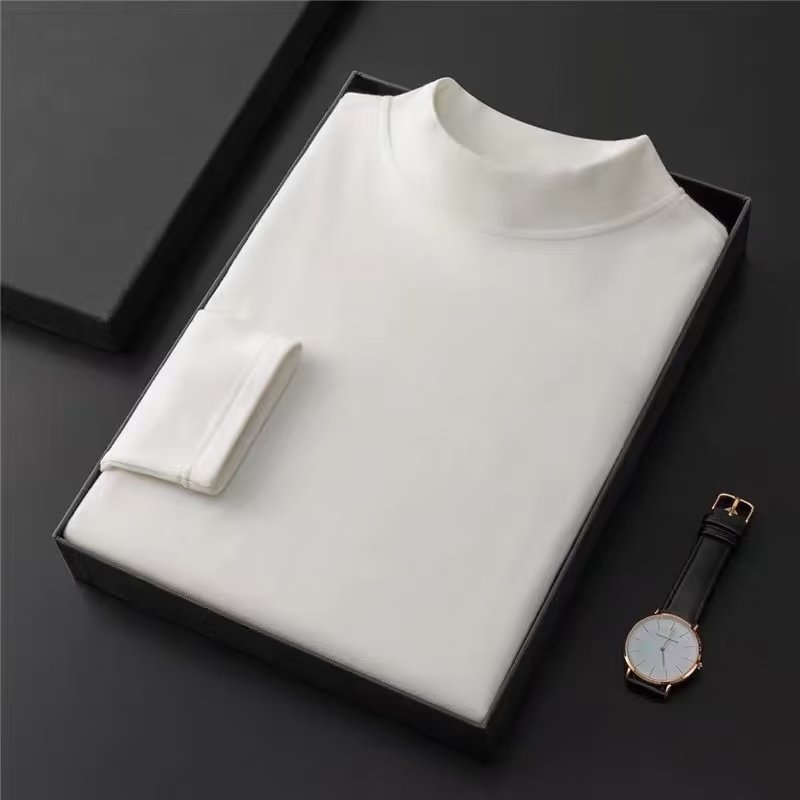 Vīriešu T-krekls no poliestera ar divpusēju flīsa odere, pusaugstā apkakle, garās piedurknes