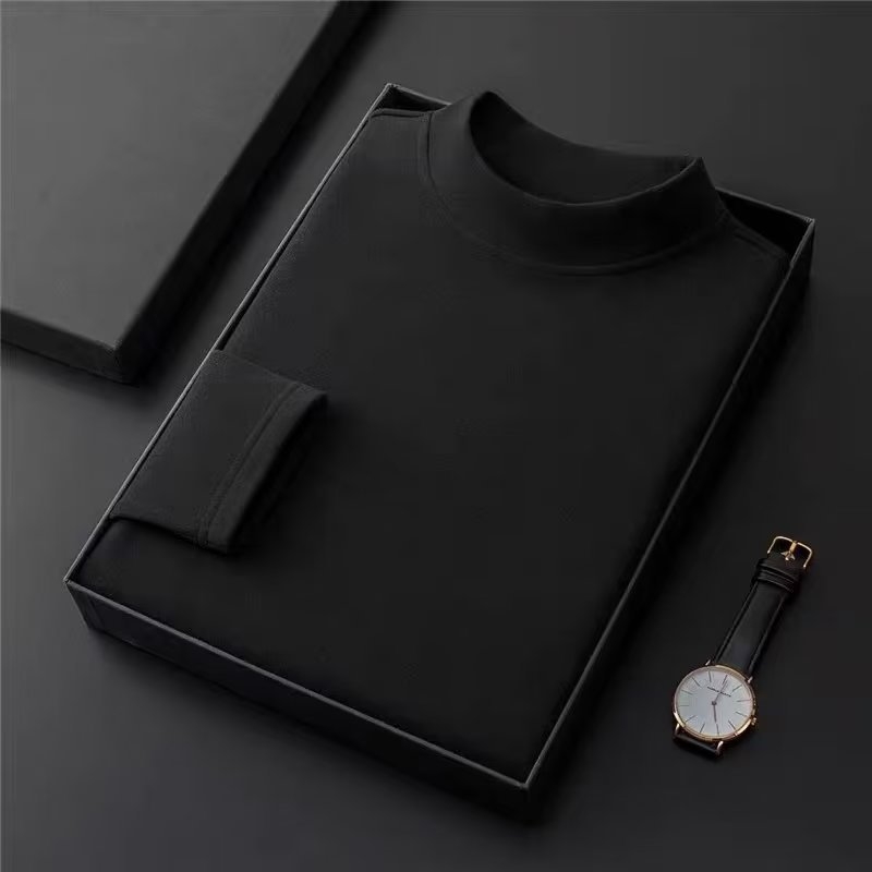 Vīriešu T-krekls no poliestera ar divpusēju flīsa odere, pusaugstā apkakle, garās piedurknes