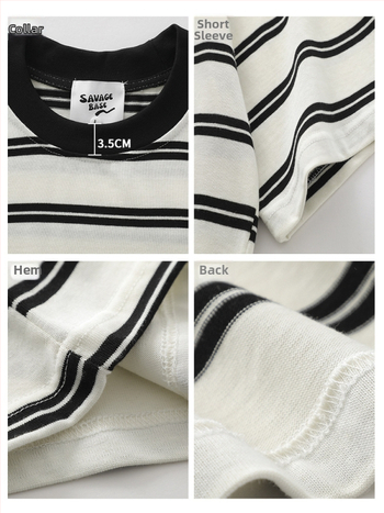 T-krekliņš ar īsām piedurknēm, japāņu vintage stils, svītras, crewneck apkakle, brīvs piegriezums, 260 g smags kokvilnas audums