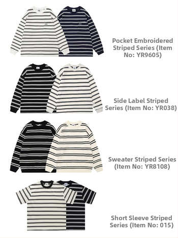 T-krekliņš ar īsām piedurknēm, japāņu vintage stils, svītras, crewneck apkakle, brīvs piegriezums, 260 g smags kokvilnas audums