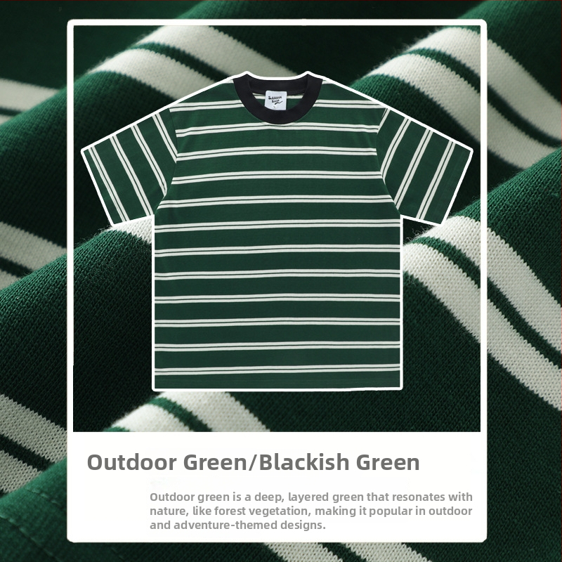 T-krekliņš ar īsām piedurknēm, japāņu vintage stils, svītras, crewneck apkakle, brīvs piegriezums, 260 g smags kokvilnas audums