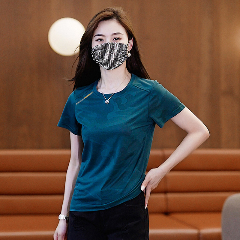 Ženski Ice Silk T‑shirt s kratkim rukavima, brzo sušenje, ljetni fitness top, udoban slobodan kroj, okrugli izrez, mješavina poliestera/kationičnog/elastana