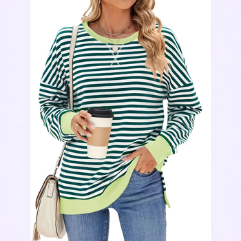 Női hosszú ujjú felső kerek nyakkal, poliészter-spandex keverék, középhosszú, elegáns üzleti stílus