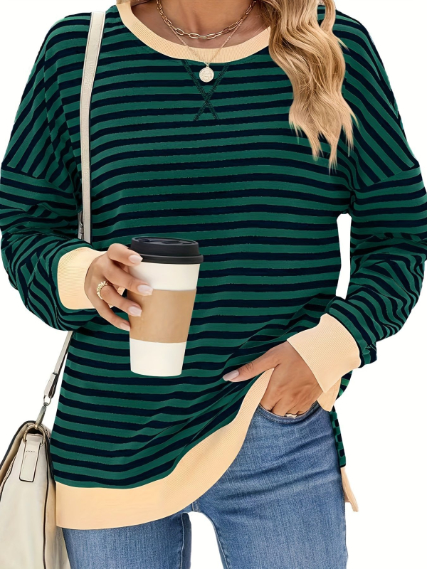 Női hosszú ujjú felső kerek nyakkal, poliészter-spandex keverék, középhosszú, elegáns üzleti stílus