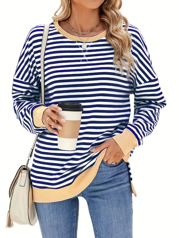 Női hosszú ujjú felső kerek nyakkal, poliészter-spandex keverék, középhosszú, elegáns üzleti stílus