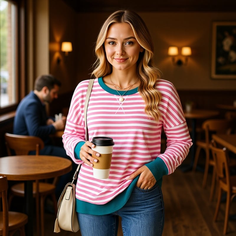 Női hosszú ujjú felső kerek nyakkal, poliészter-spandex keverék, középhosszú, elegáns üzleti stílus