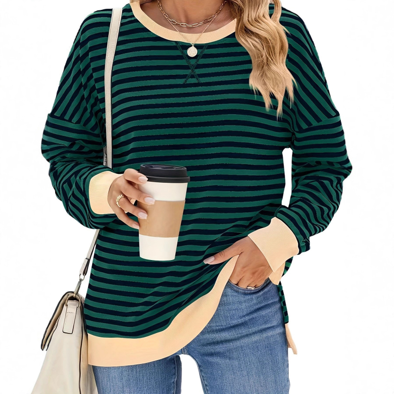 Női hosszú ujjú felső kerek nyakkal, poliészter-spandex keverék, középhosszú, elegáns üzleti stílus