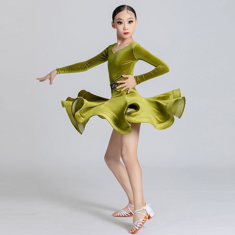 Meitenēm latīno dejas kostīms rudens/ziemas sezonai, PVC līdz 30% un poliestera 30–50% maisījums, ķīniešu stils, literārais retro