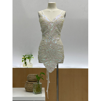 Hátsó rész nélküli flitteres és gyöngyös ruha Pole Dance-re – Női latin tánc színpadi jelmez, Modal anyag; fő anyag Acrylic (50–70%), 2023 tavasz