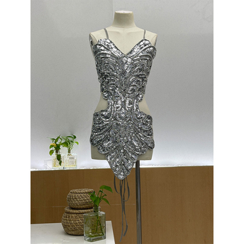 Hátsó rész nélküli flitteres és gyöngyös ruha Pole Dance-re – Női latin tánc színpadi jelmez, Modal anyag; fő anyag Acrylic (50–70%), 2023 tavasz