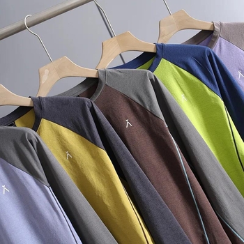 Planinski stil za outdoor aktivnosti: dugi rukav, sportski T-shirt s blokom boja za planinarenje i vožnju bicikla, okrugli izrez, ležeran kroj