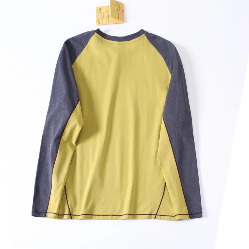 Planinski stil za outdoor aktivnosti: dugi rukav, sportski T-shirt s blokom boja za planinarenje i vožnju bicikla, okrugli izrez, ležeran kroj