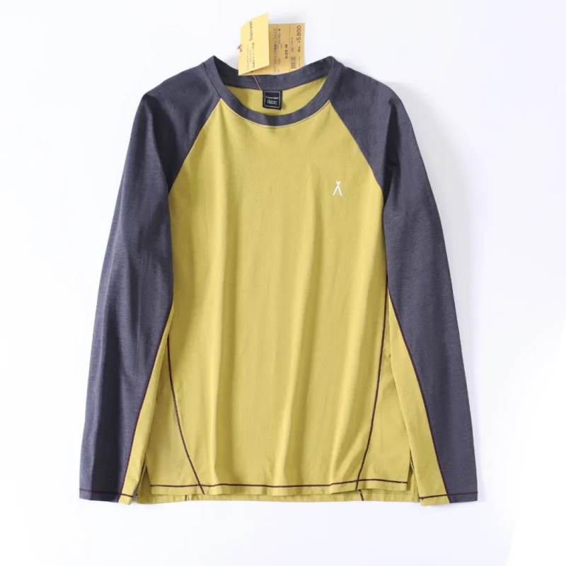 Planinski stil za outdoor aktivnosti: dugi rukav, sportski T-shirt s blokom boja za planinarenje i vožnju bicikla, okrugli izrez, ležeran kroj