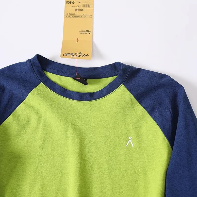 Planinski stil za outdoor aktivnosti: dugi rukav, sportski T-shirt s blokom boja za planinarenje i vožnju bicikla, okrugli izrez, ležeran kroj