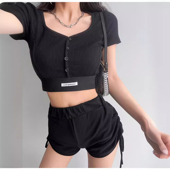 T-shirt, ανάμειξη βαμβάκι-βισκόζη, V-λαιμόκοψη, κοντά μανίκια, στενή γραμμή