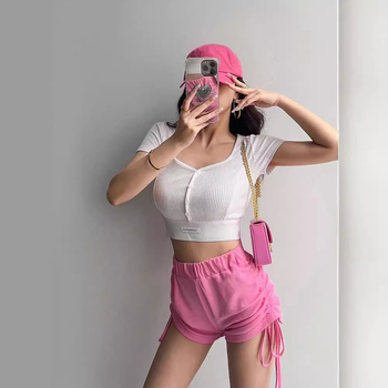 T-shirt, ανάμειξη βαμβάκι-βισκόζη, V-λαιμόκοψη, κοντά μανίκια, στενή γραμμή