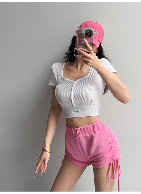 T-shirt, ανάμειξη βαμβάκι-βισκόζη, V-λαιμόκοψη, κοντά μανίκια, στενή γραμμή