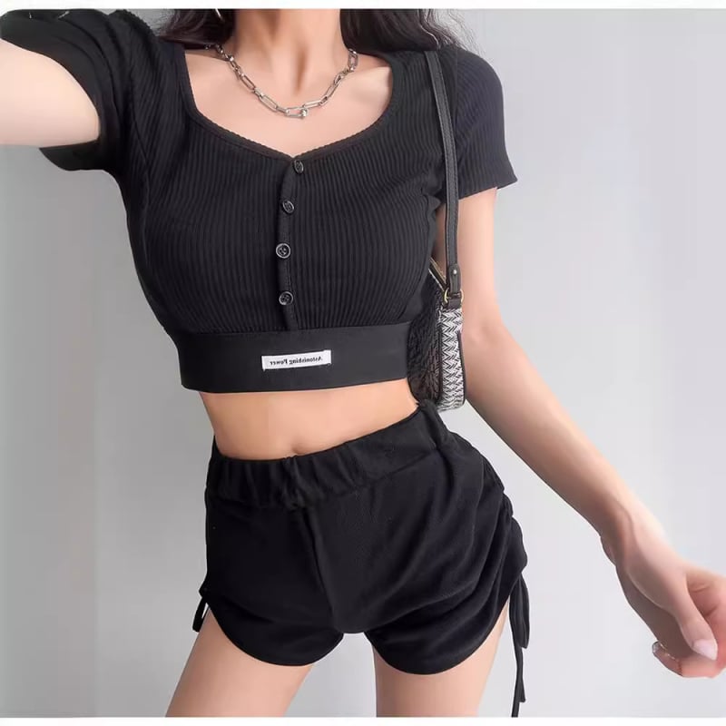 T-shirt, ανάμειξη βαμβάκι-βισκόζη, V-λαιμόκοψη, κοντά μανίκια, στενή γραμμή