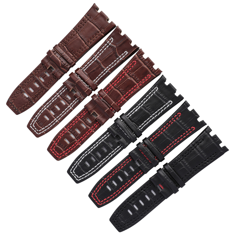 Remienok na hodinky z pravej kože s bambusovým vzorom, kompatibilný s Royal Oak Offshore, dvojstranné konce