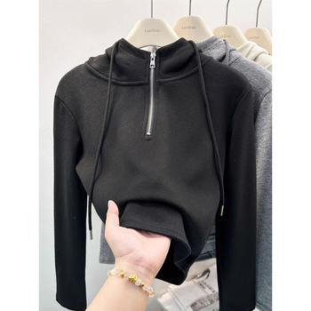 Ženski hoodie od poliester flekse, jednostavan jednobojni dizajn, dugi rukavi, korejski ležerni stil, jesen-zima 2025