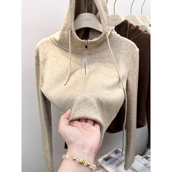 Ženski hoodie od poliester flekse, jednostavan jednobojni dizajn, dugi rukavi, korejski ležerni stil, jesen-zima 2025