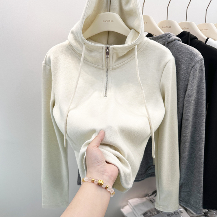 Ženski hoodie od poliester flekse, jednostavan jednobojni dizajn, dugi rukavi, korejski ležerni stil, jesen-zima 2025