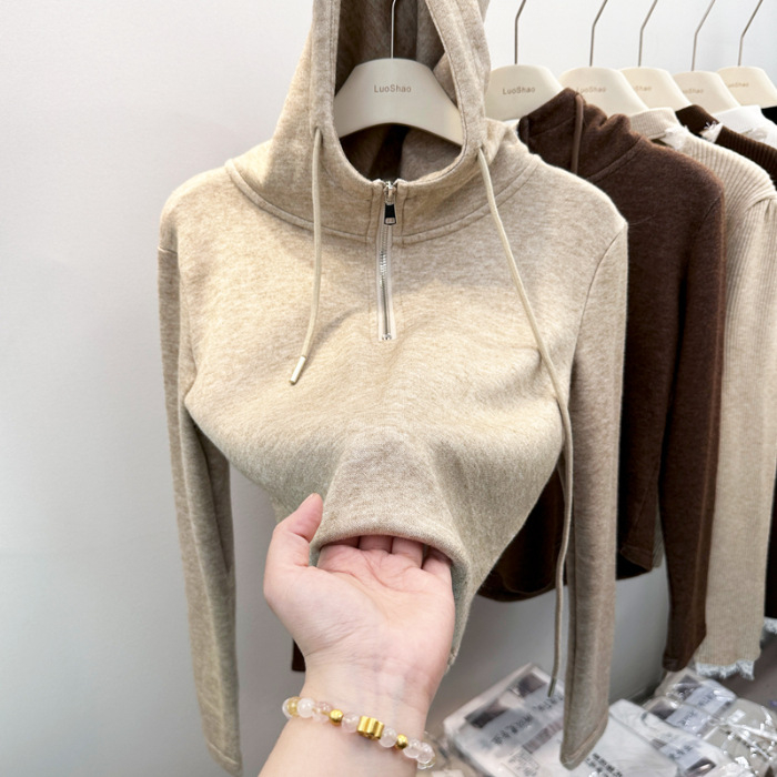 Ženski hoodie od poliester flekse, jednostavan jednobojni dizajn, dugi rukavi, korejski ležerni stil, jesen-zima 2025