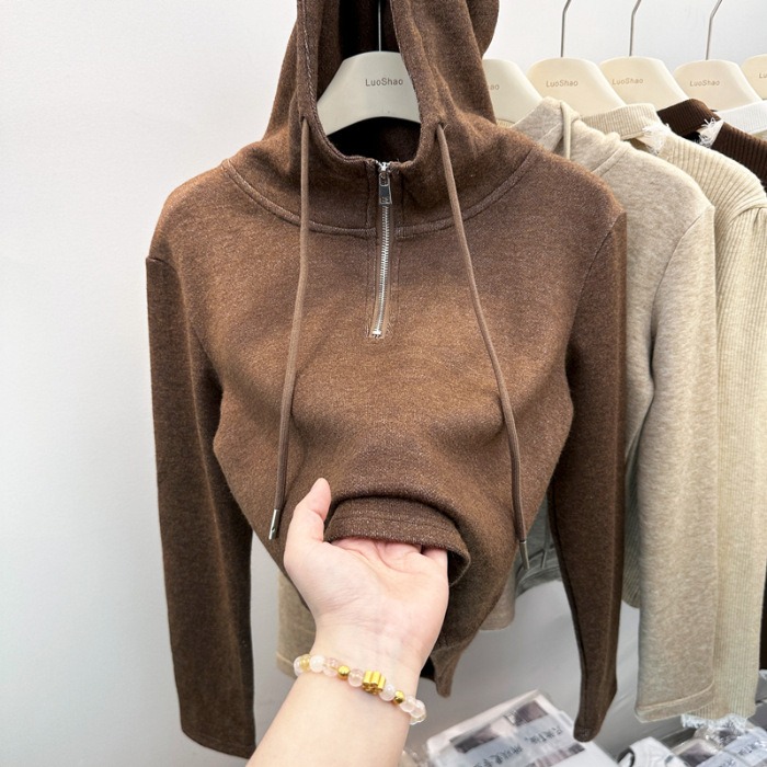 Ženski hoodie od poliester flekse, jednostavan jednobojni dizajn, dugi rukavi, korejski ležerni stil, jesen-zima 2025