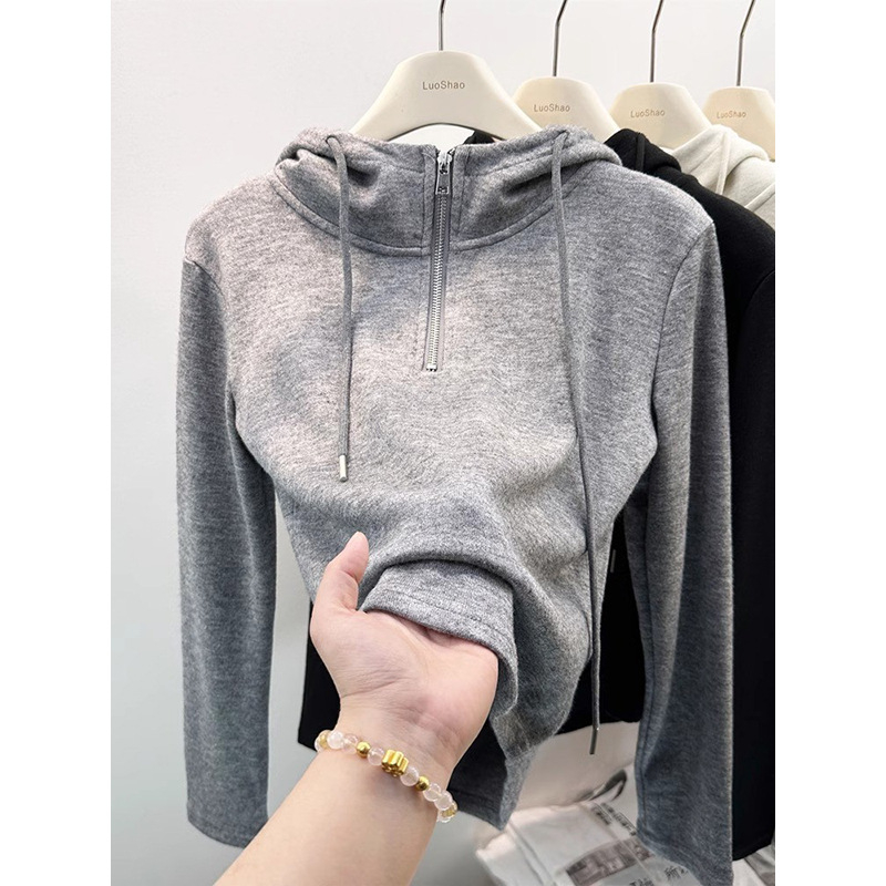 Ženski hoodie od poliester flekse, jednostavan jednobojni dizajn, dugi rukavi, korejski ležerni stil, jesen-zima 2025