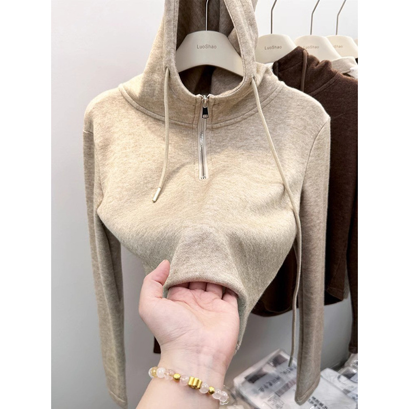 Ženski hoodie od poliester flekse, jednostavan jednobojni dizajn, dugi rukavi, korejski ležerni stil, jesen-zima 2025