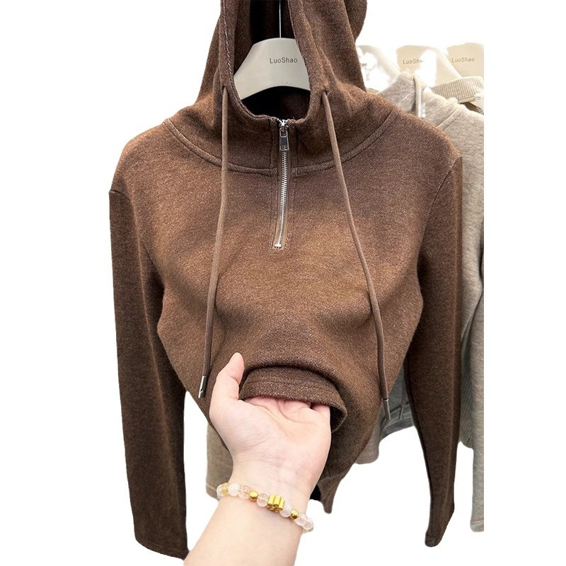 Ženski hoodie od poliester flekse, jednostavan jednobojni dizajn, dugi rukavi, korejski ležerni stil, jesen-zima 2025