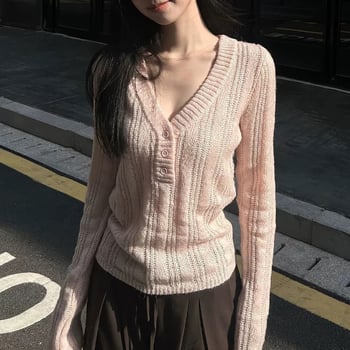 Pulover s V-izrezom, dugi rukavi, uski kroj, pleteni materijal od akrila/poliester/spandeksa