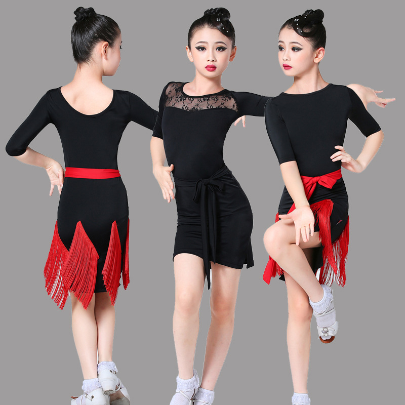 Детски танцов комплект за латина и национален стандарт — едноцветен модел, материал: найлон