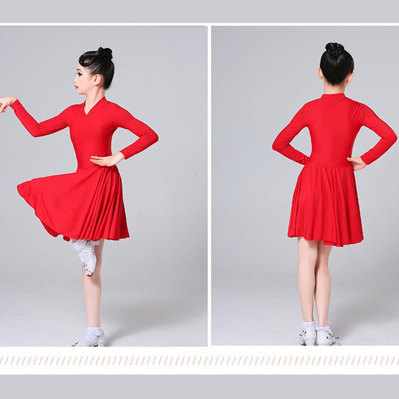 Детски танцов комплект за латина и национален стандарт — едноцветен модел, материал: найлон