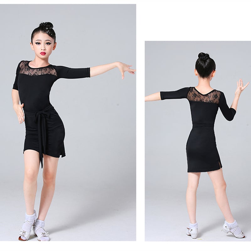 Детски танцов комплект за латина и национален стандарт — едноцветен модел, материал: найлон