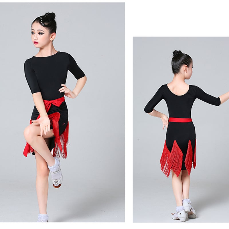 Детски танцов комплект за латина и национален стандарт — едноцветен модел, материал: найлон