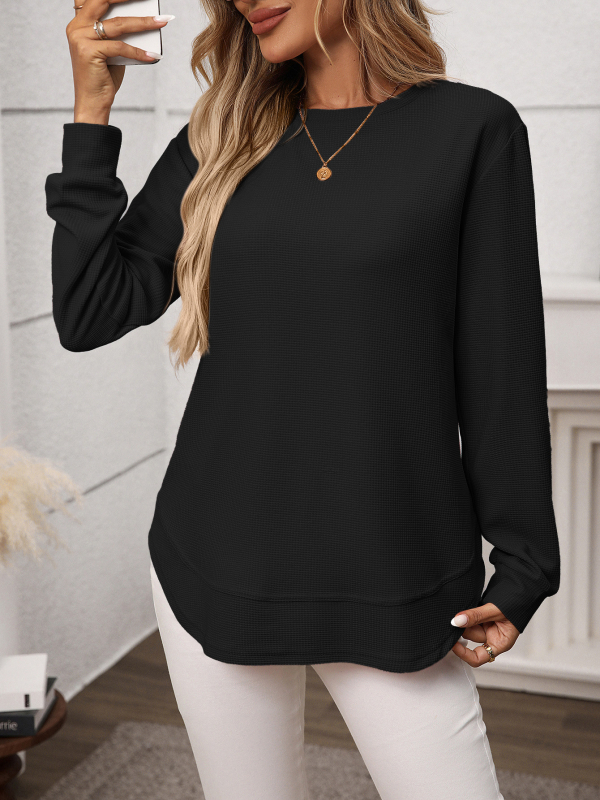 Plus veličine ženski pleteni top s okruglim izrezom, jednobojni, karirani uzorak, jesen-zima, elegantan svakodnevni stil