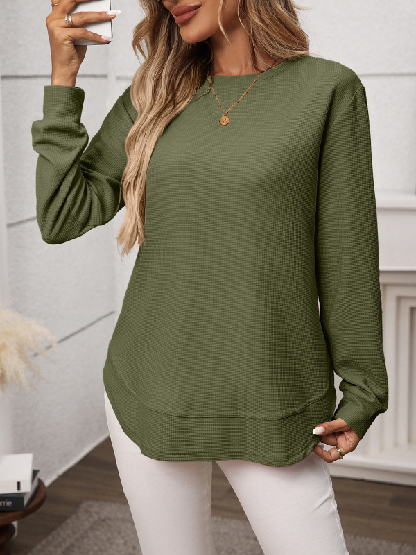 Plus veličine ženski pleteni top s okruglim izrezom, jednobojni, karirani uzorak, jesen-zima, elegantan svakodnevni stil