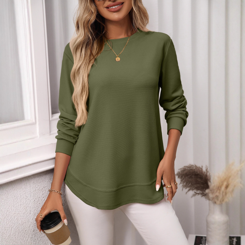 Plus veličine ženski pleteni top s okruglim izrezom, jednobojni, karirani uzorak, jesen-zima, elegantan svakodnevni stil