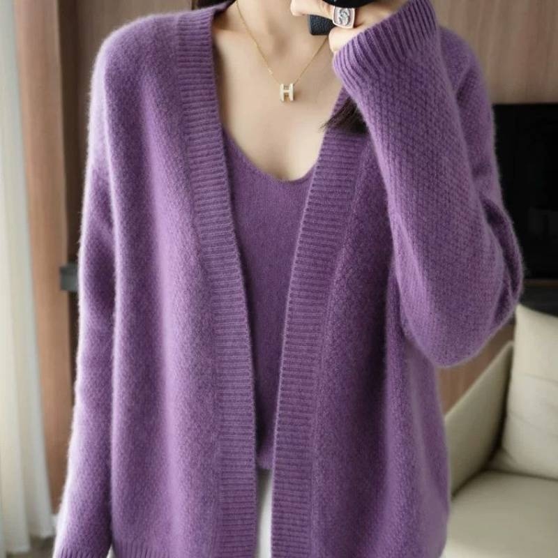 Ženski dvodijelni pleteni set cardigan s V-izrezom, slobodan kroj, jesen 2025